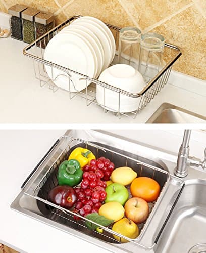 grille séchoir en inox et silicone pliable pour évier de cuisine qualité premium