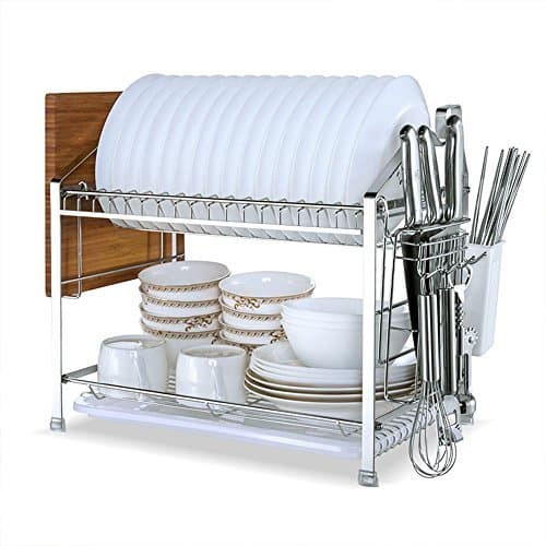 Porte-vaisselle Égouttoir de 2 Étages en Acier Inoxydable Étagère de Rangement Cuisine pour ustensiles et vaisselle