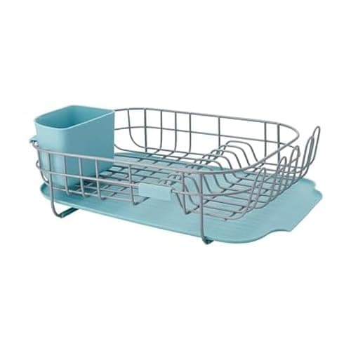 KitchenAid Low Profile Compact Dishrack with Removable Flatware Caddy and Angled Self-Draining Board, Rust Resistant Wires, 12.59 x 17.55 x 6.29 inch, Mineral Water