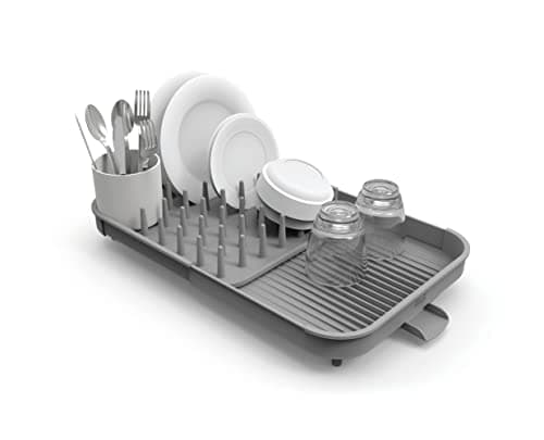 Égouttoir à vaisselle extensible gris avec pot à ustensiles