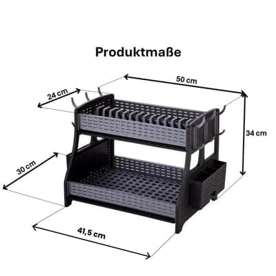 Égouttoir à vaisselle 2 étages anthracite avec dimensions indiquées