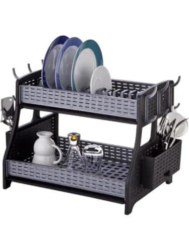 Égouttoir à vaisselle 2 étages anthracite avec accessoires inclus