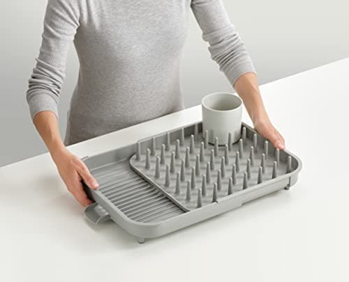 Égouttoir à vaisselle extensible gris avec pot à ustensiles