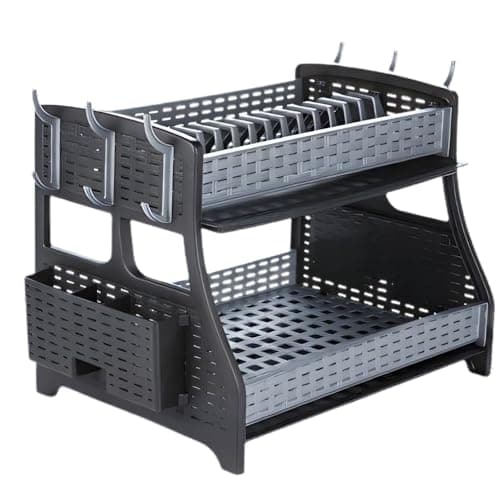 Égouttoir à vaisselle 2 étages anthracite avec bacs d'égouttage