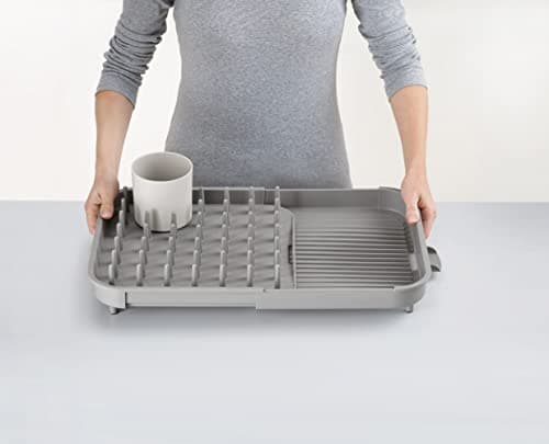 Égouttoir à vaisselle extensible gris avec pot à ustensiles