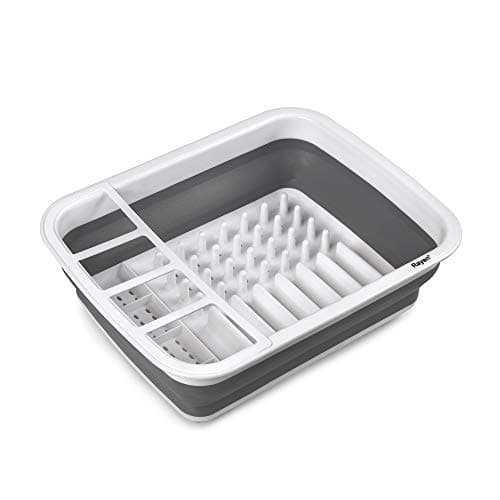 Égouttoir pliable gris avec compartiments pour vaisselle et drainage