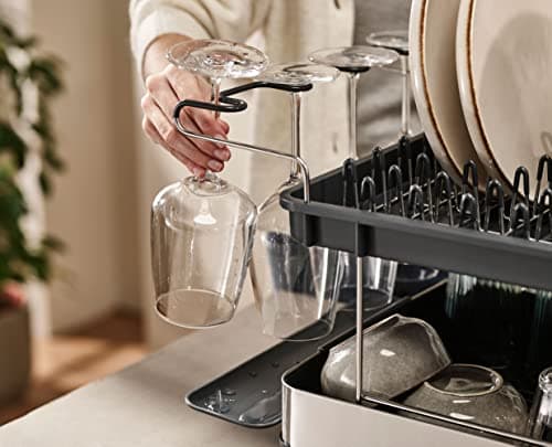 Égouttoir à vaisselle 2 niveaux avec porte-verres en acier