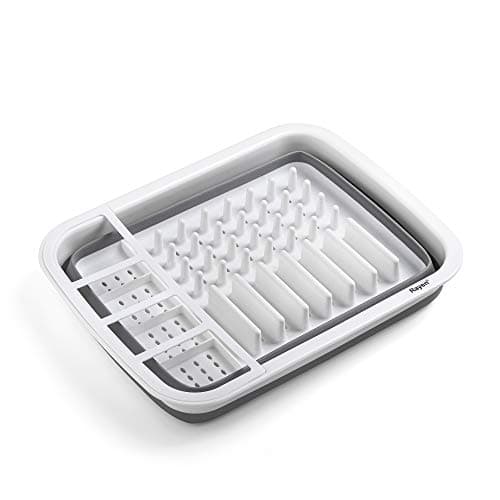 Égouttoir pliable gris avec compartiments pour vaisselle et couverts