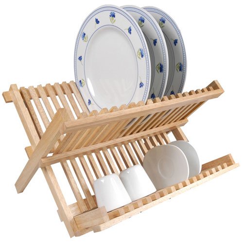 Égouttoir à vaisselle en bois d’hévéa pliable