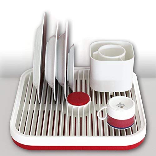 Égouttoir à vaisselle en plastique rouge et blanc extra plat solide signé Guzzini