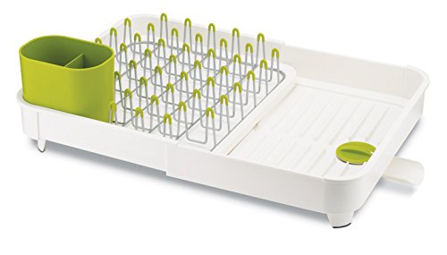 Égouttoir à vaisselle Joseph Joseph en plastique durable blanc et vert anis, avec système d’évacuation des eaux de rinçage, belle organisation pour un séchage optimal de votre vaisselle